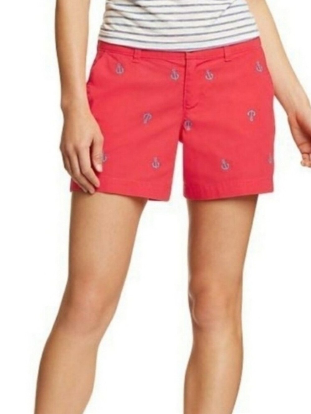 So Cute Old Navy Coral Shorts with Blue Anchor Embroidery